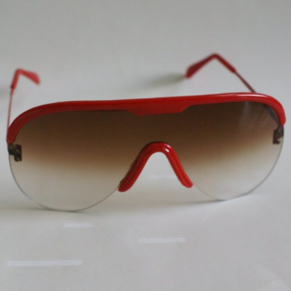 NWOT TruVintage 80's RetroFashion semi-rimless red frame/gradient amber sunglass - Picture 1 of 5